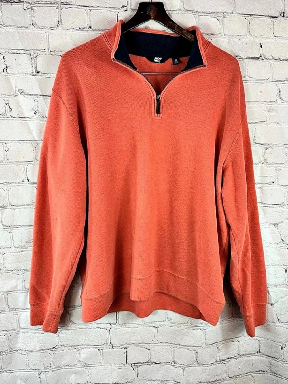 Lands' End coral Rib Quarter Zip Pullover top sweatshirt Sweater men XL gorpcore